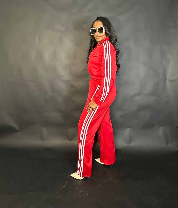 So Chic Lightweight Every Day Wide Legged Jogger Set - Red