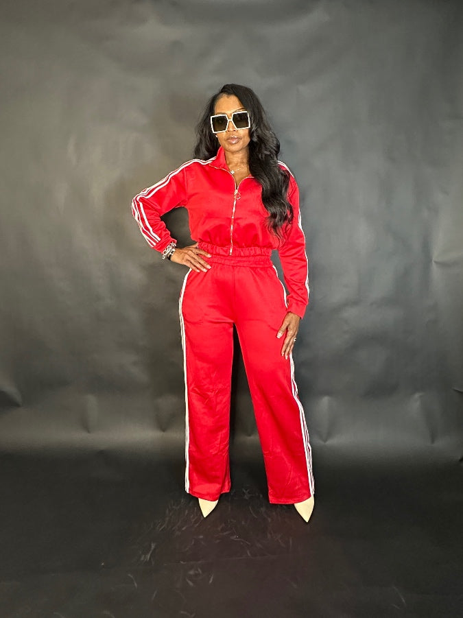 So Chic Lightweight Every Day Wide Legged Jogger Set - Red