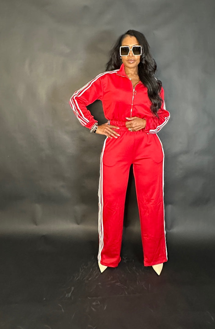 So Chic Lightweight Every Day Wide Legged Jogger Set - Red