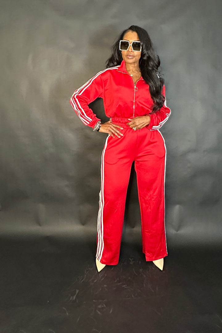 So Chic Lightweight Every Day Wide Legged Jogger Set - Red