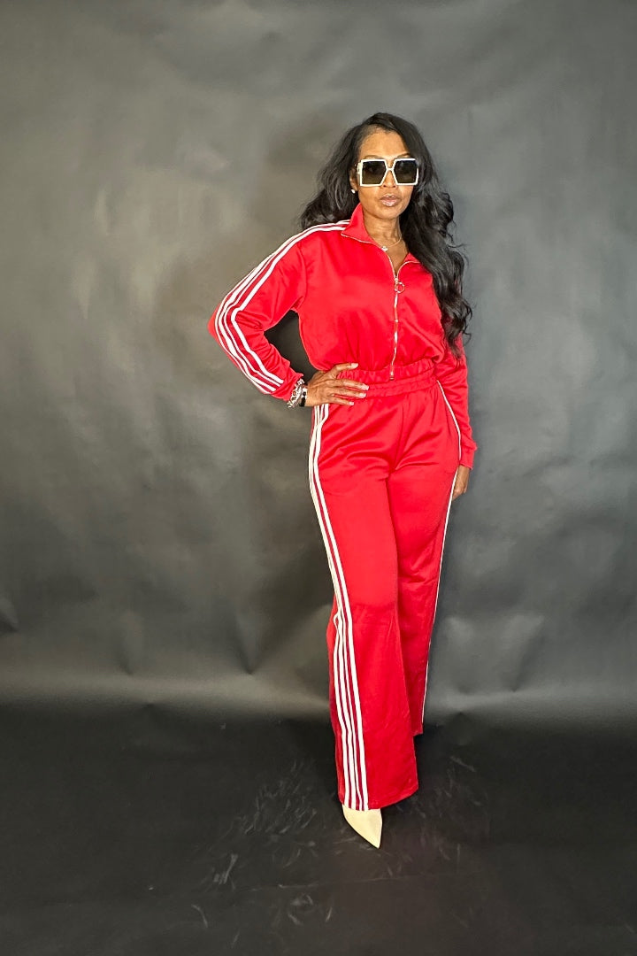 So Chic Lightweight Every Day Wide Legged Jogger Set - Red