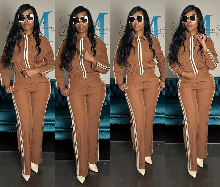 Chocolate Brown Tailored Track Suit Set