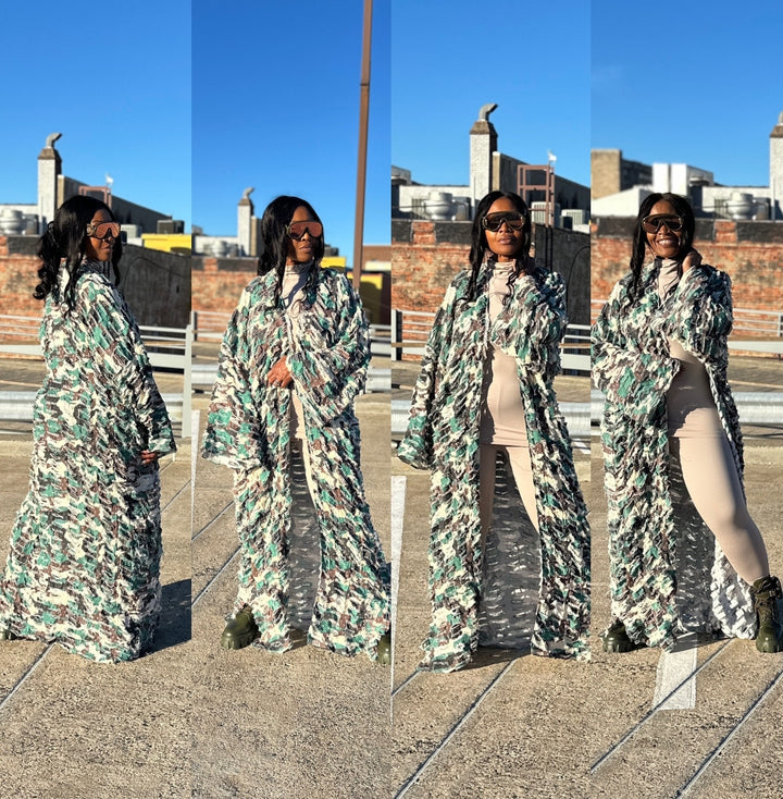 NEW Camo Denim Distressed Cut Out  Open Front Long Cardigan - Dark Denim Blue Ships 11/7