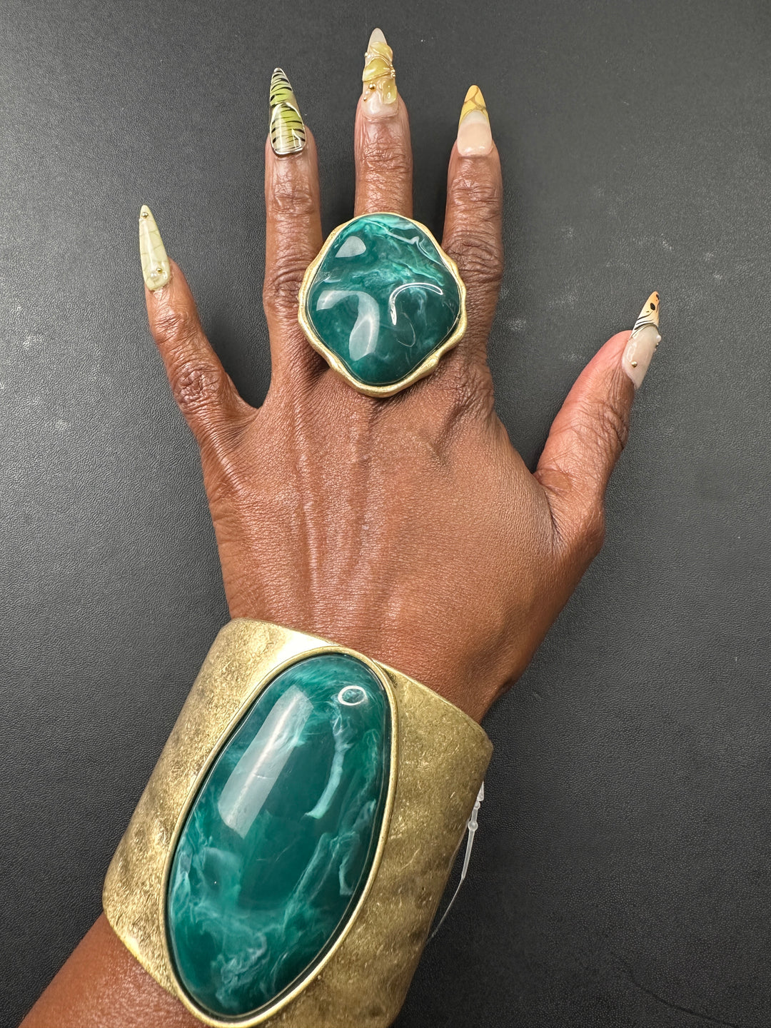 Oversized Pillow Top Accent Stretch Ring - Teal