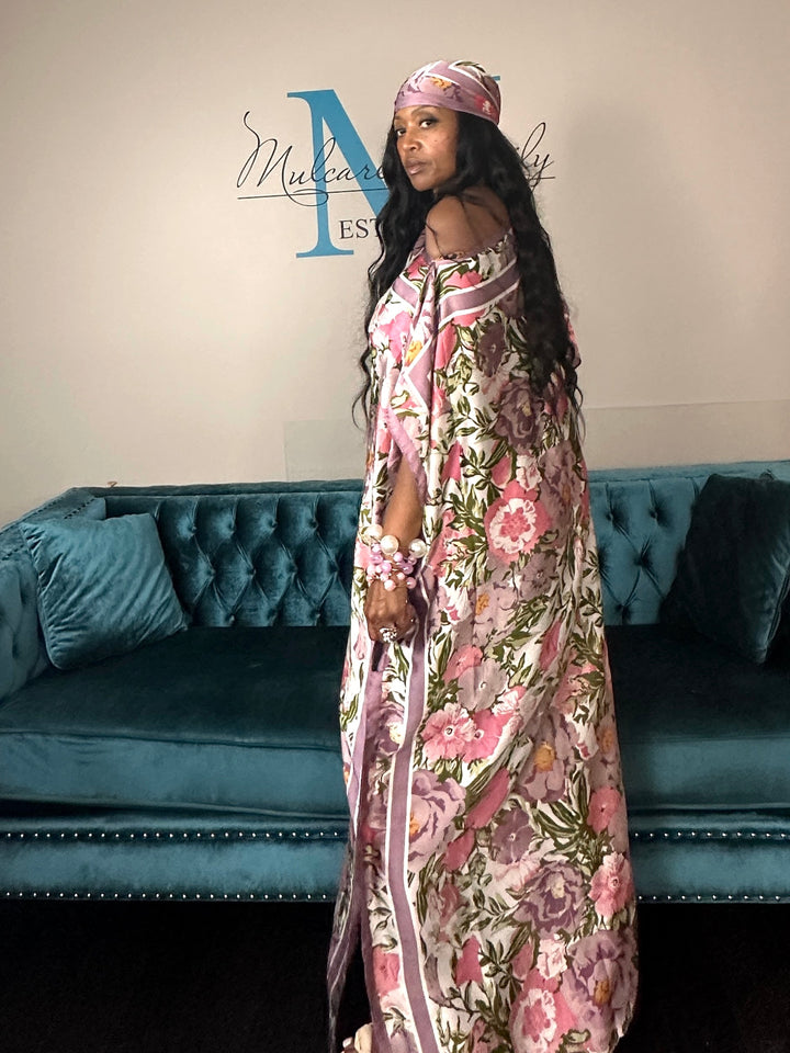 Santorini Collection Kaftan Maxi scarf with matching scarf - Lavender Pink Blend