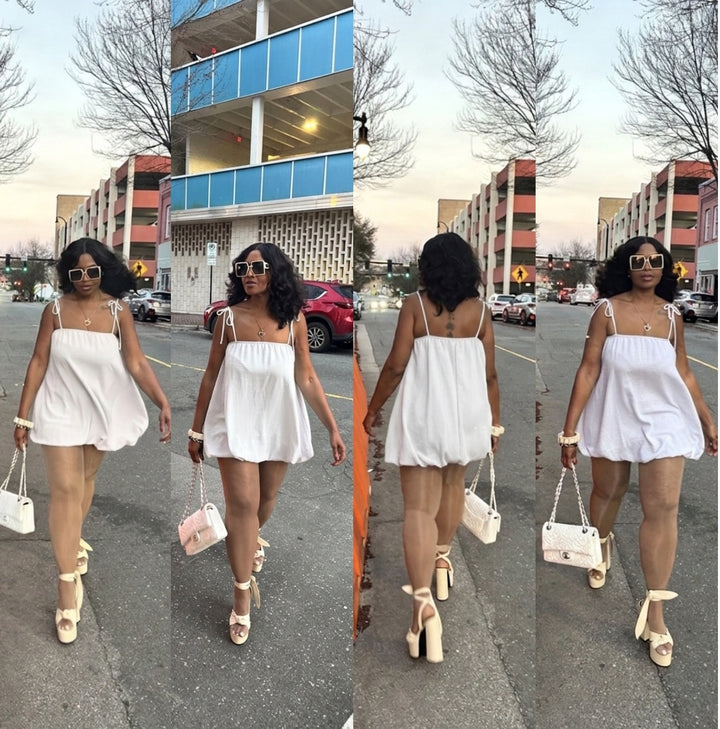 Spring Bloom Bubble hem dress - White