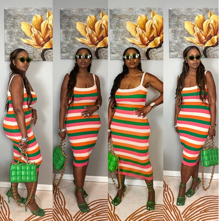 Island Punch Multi color bodycon midi dress