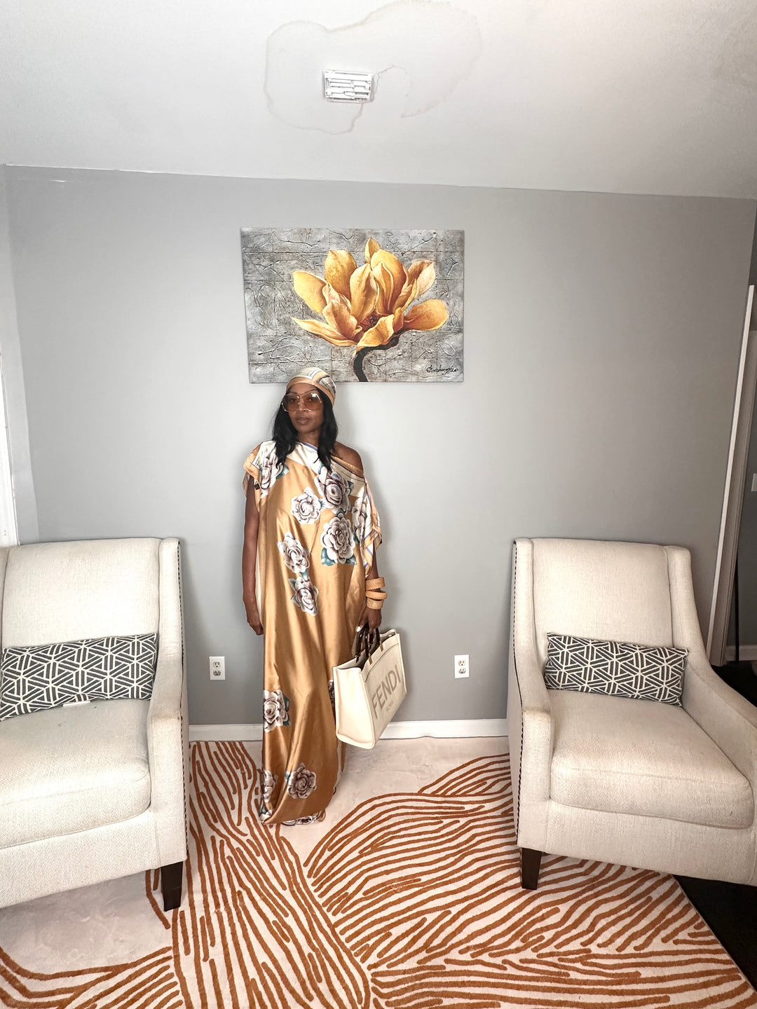 Vacation Vibes Kaftan Maxi Dress with Matching Scarf  -  Beige Cream blue Blend Ships 6/12