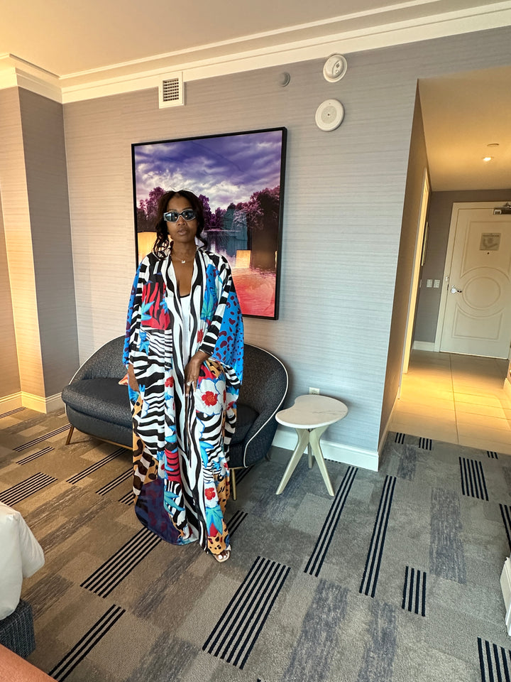 Cozumel Satin Open Front Kimono Long Kimono - x Multicolor Blend Ships 9/5