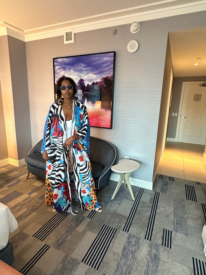 Cozumel Satin Open Front Kimono Long Kimono - x Multicolor Blend Ships 9/5