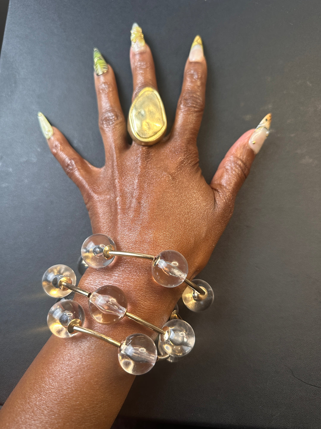 Halo Large Bubble Clear Stretch 3 piece Stacked Bracelet Set - Clear and Gold