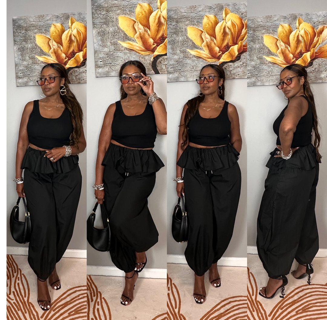 NEW Luxe Layered Peplum Pants - Black