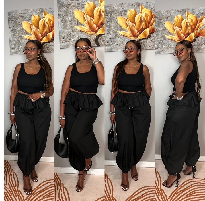 NEW Luxe Layered Peplum Pants - Black