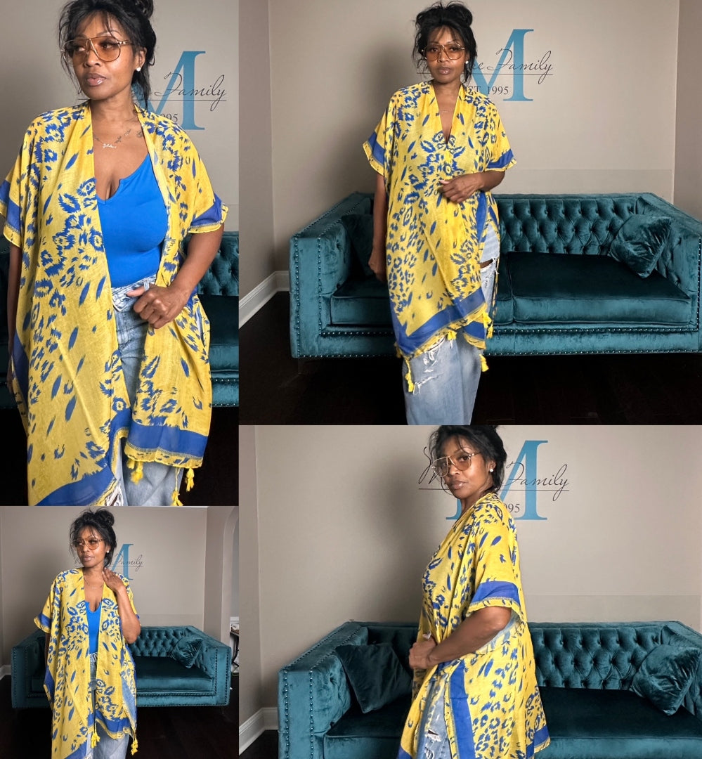 Royal Blue and Yellow Open Front Duster