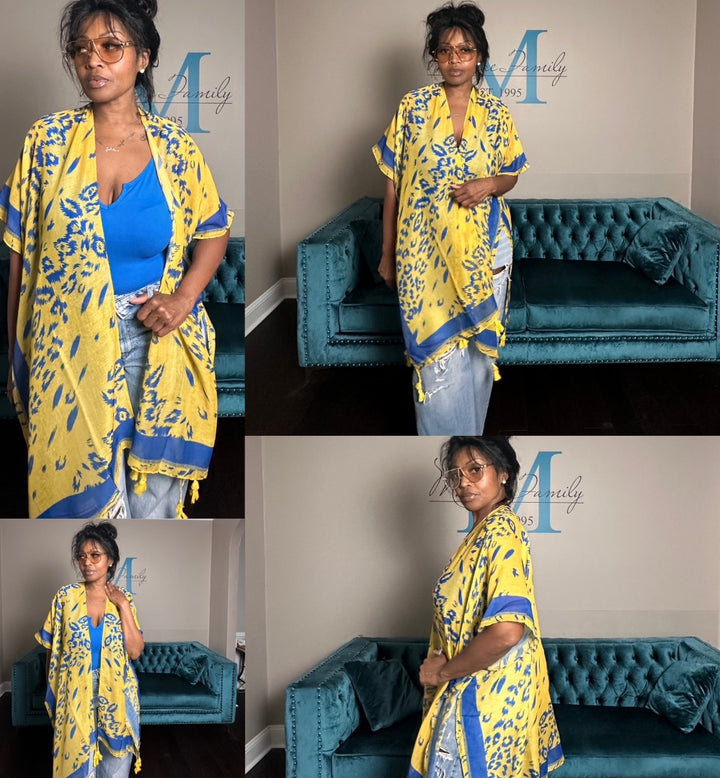 Royal Blue and Yellow Open Front Duster