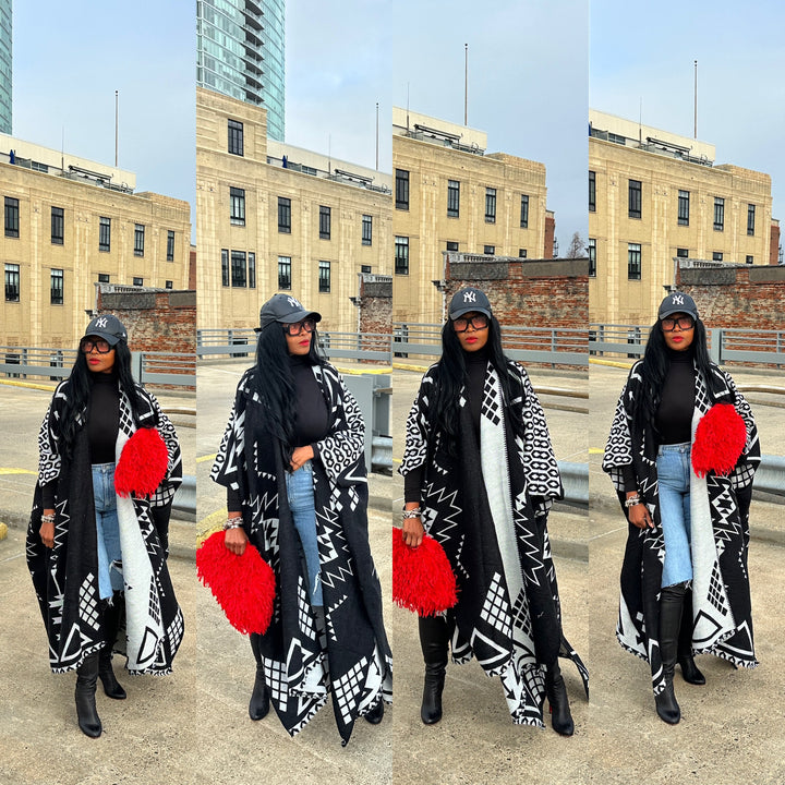 Rich Auntie Open Front Winter Kimono for Women- Black and Grey Blend Ships 1/30