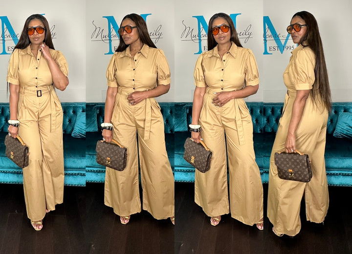 Casual Khaki Wide Legged Jumpsuit