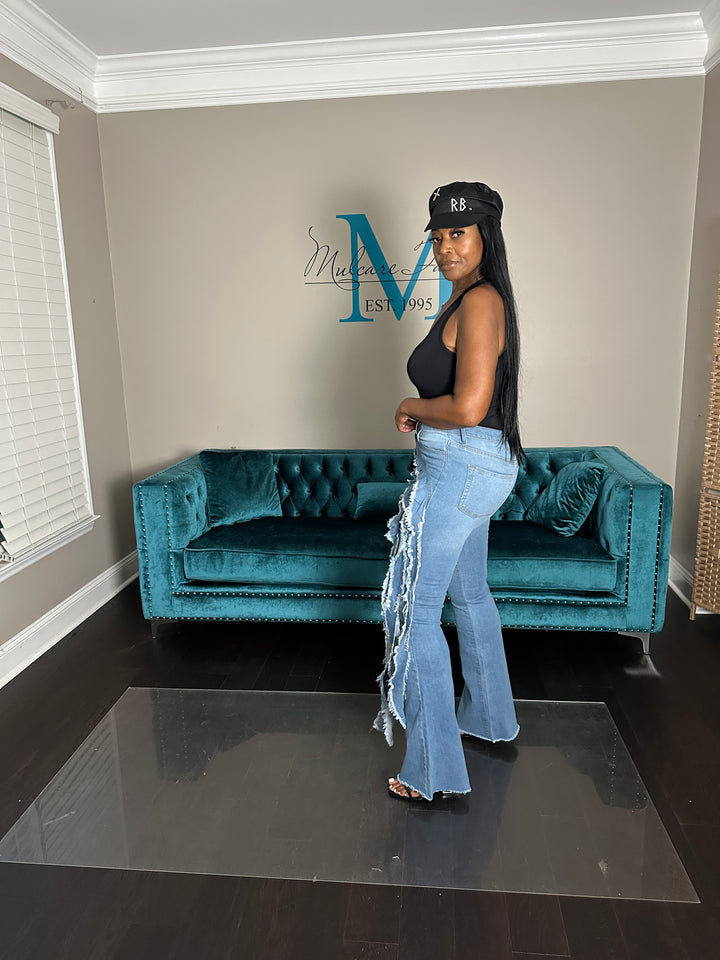 NEW Lasso Tall Flare Side Fringe Stretch Denim Jeans
