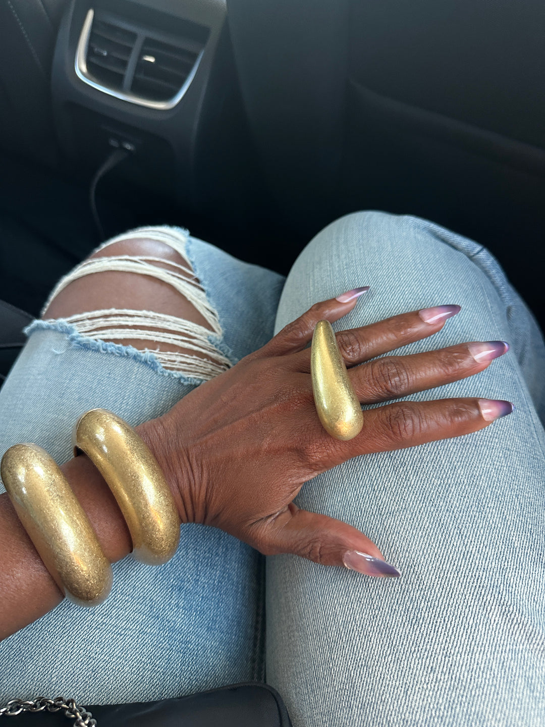 Oversized Gold Cross Bow Accent Stretch Ring
