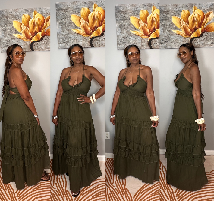 Grown Woman Summer Tiered Maxi Dress - Dark Olive