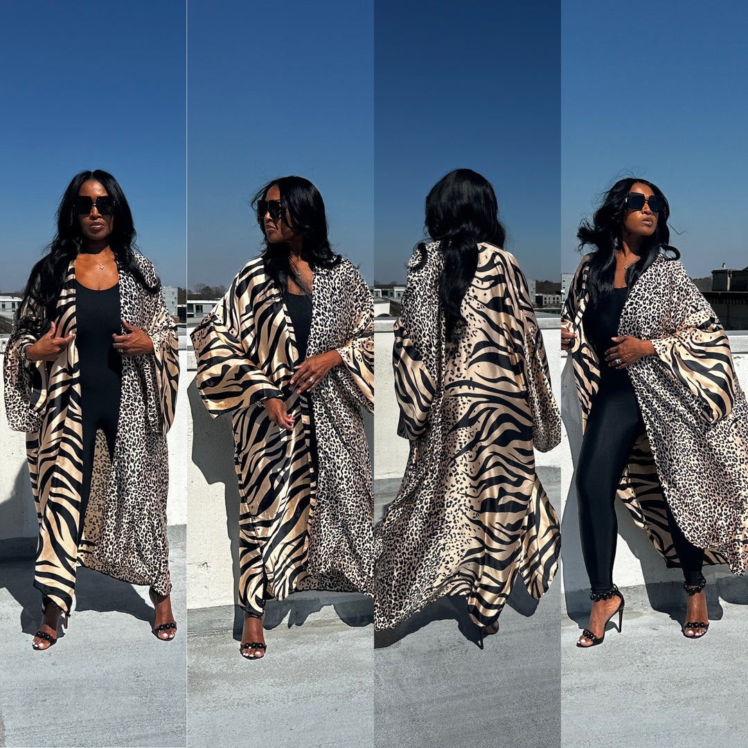 NEW: Mixed Zebra prinT Kimono - black and tan blend Ships 3/28