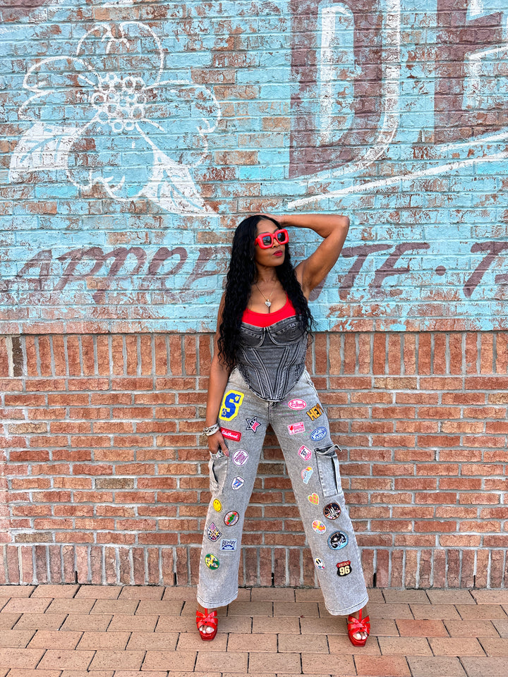 Route 26 Stretch Cargo Patch Jeans - Black Wash