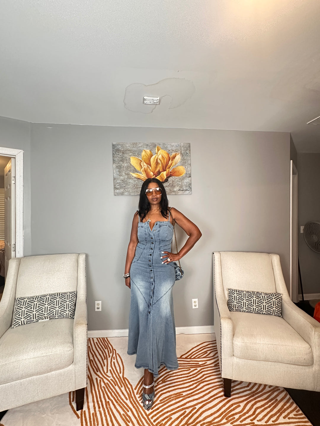 It’s Summertime Fine Super Stretchy Button Front Denim Mermaid Maxi Dress -