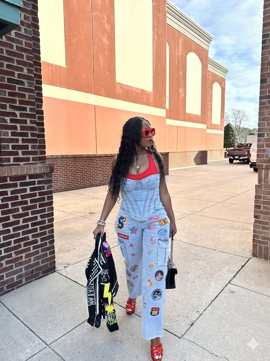 Route 26 Stretch Cargo Patch Jeans - Blue Wash