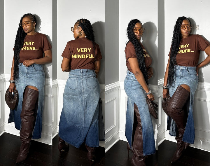 Party in the Front  Denim Full Length Stretch Maxi Skirt