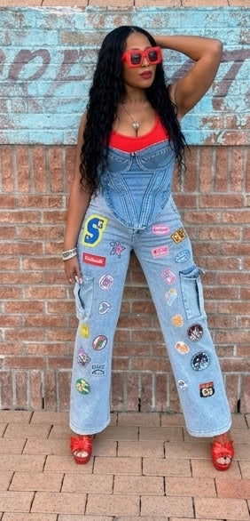 Route 26 Stretch Cargo Patch Jeans - Blue Wash