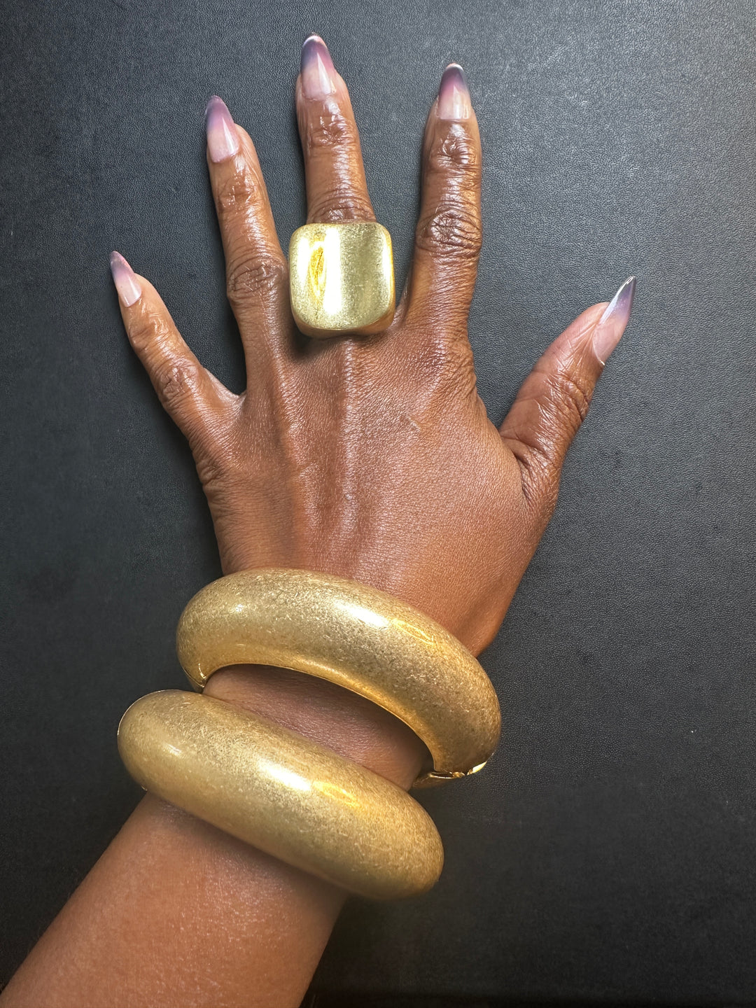 Medium Gold Square Indented Accent Stretch Ring