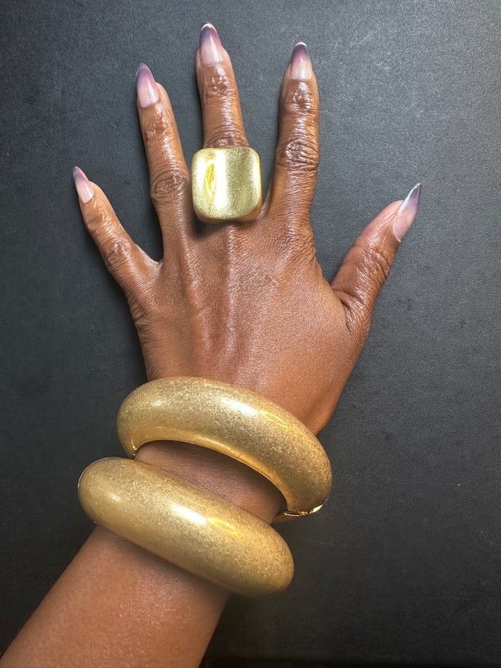 Medium Gold Square Indented Accent Stretch Ring