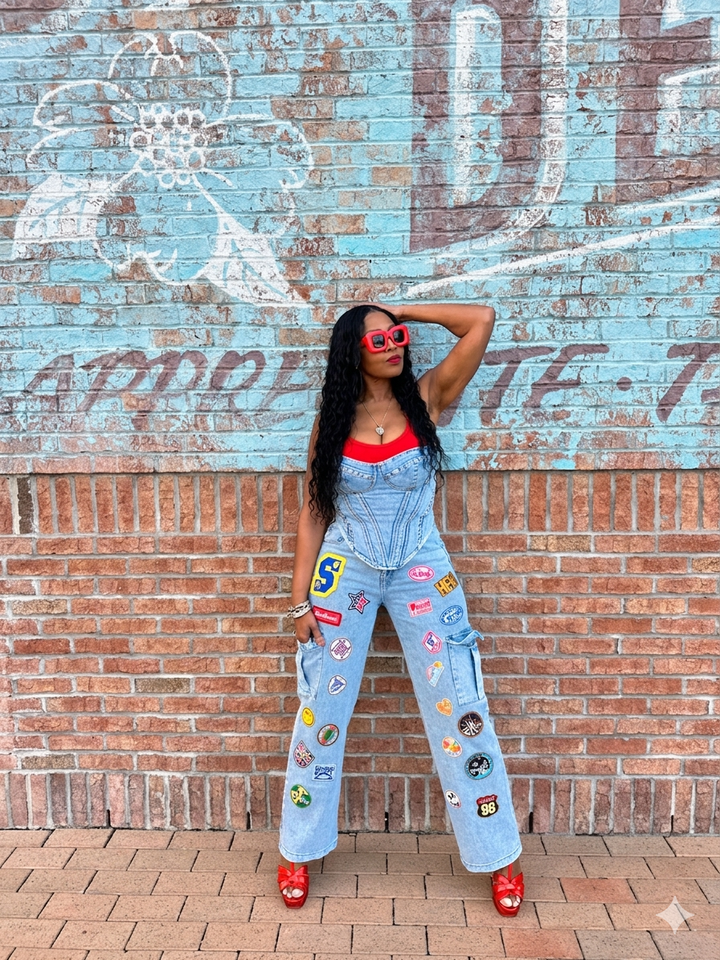 Route 26 Stretch Cargo Patch Jeans - Blue Wash