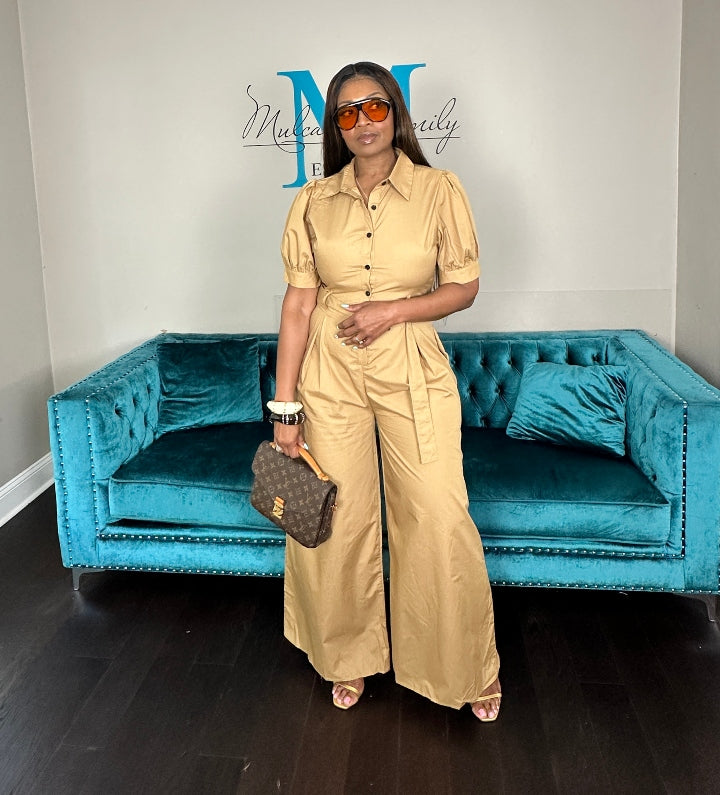 Casual Khaki Wide Legged Jumpsuit