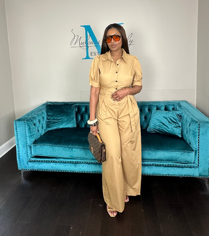 Casual Khaki Wide Legged Jumpsuit