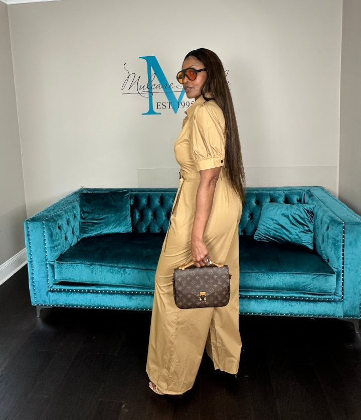 Casual Khaki Wide Legged Jumpsuit