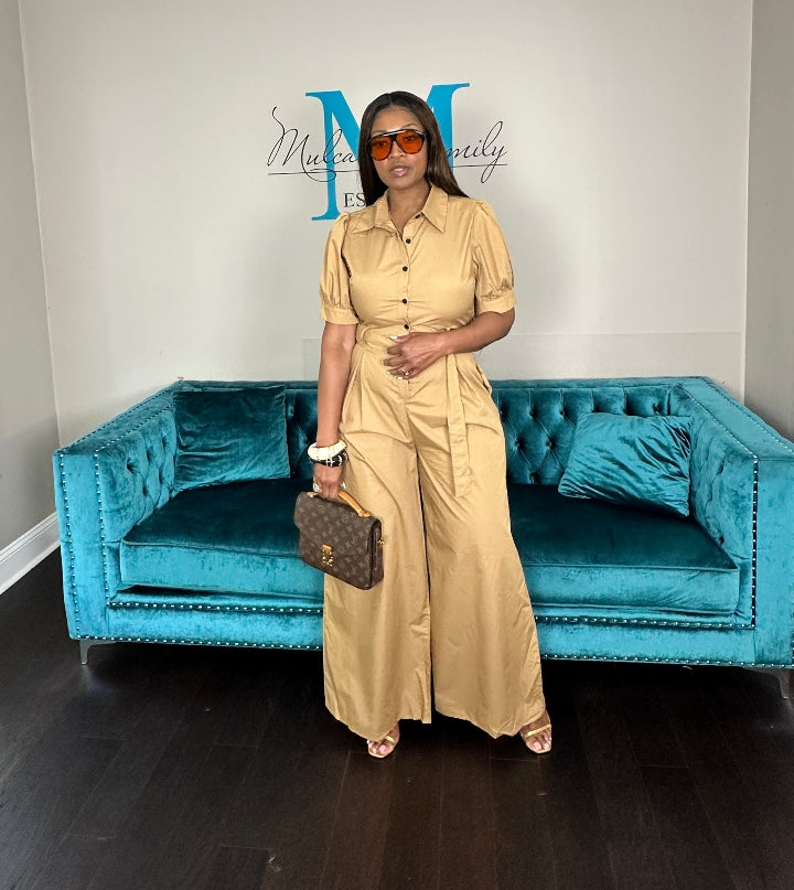 Casual Khaki Wide Legged Jumpsuit