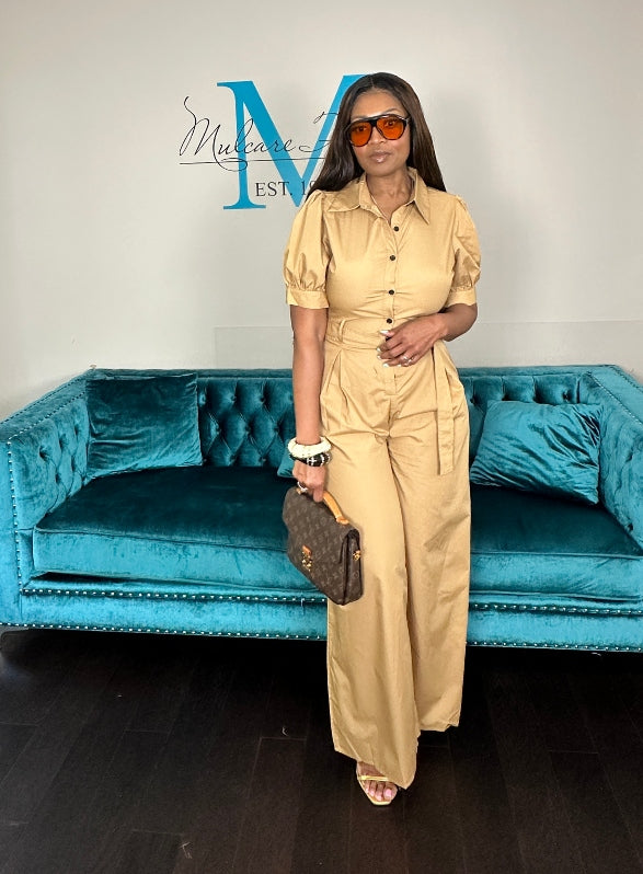 Casual Khaki Wide Legged Jumpsuit