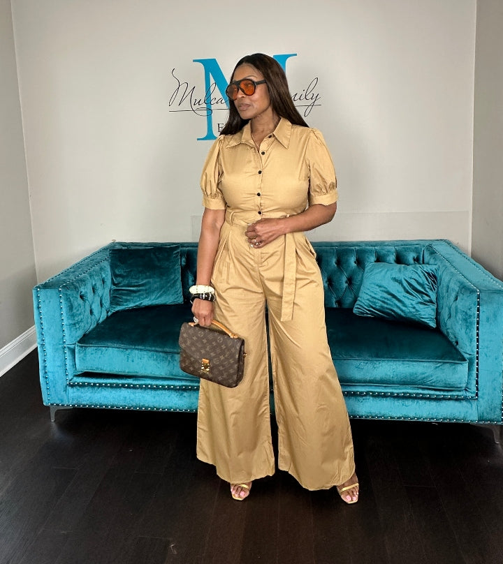 Casual Khaki Wide Legged Jumpsuit