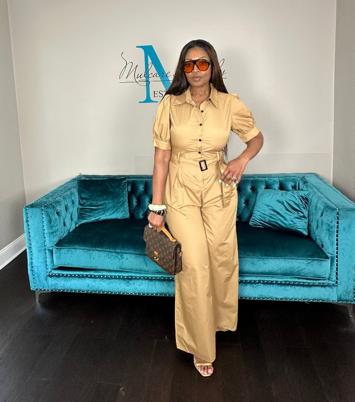 Casual Khaki Wide Legged Jumpsuit