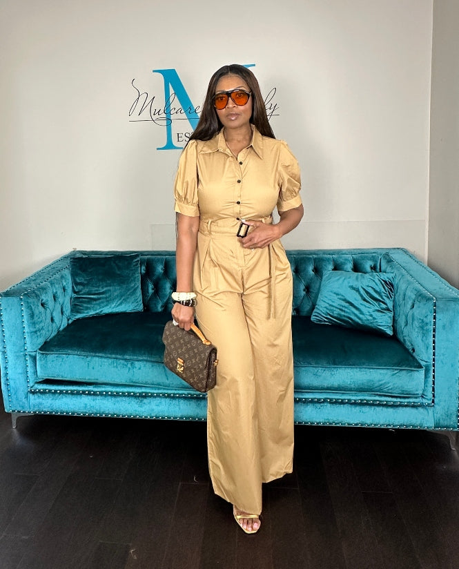 Casual Khaki Wide Legged Jumpsuit