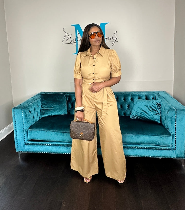 Casual Khaki Wide Legged Jumpsuit