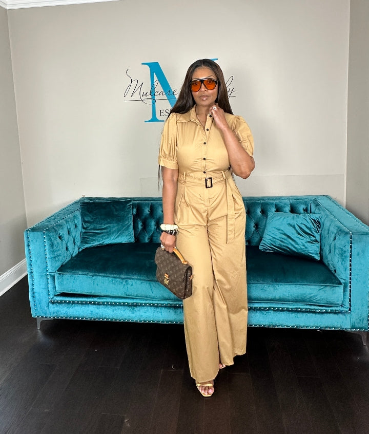 Casual Khaki Wide Legged Jumpsuit