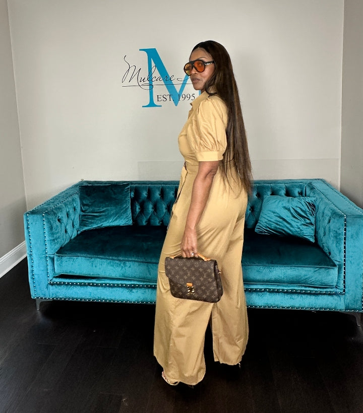 Casual Khaki Wide Legged Jumpsuit