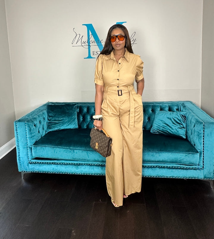 Casual Khaki Wide Legged Jumpsuit