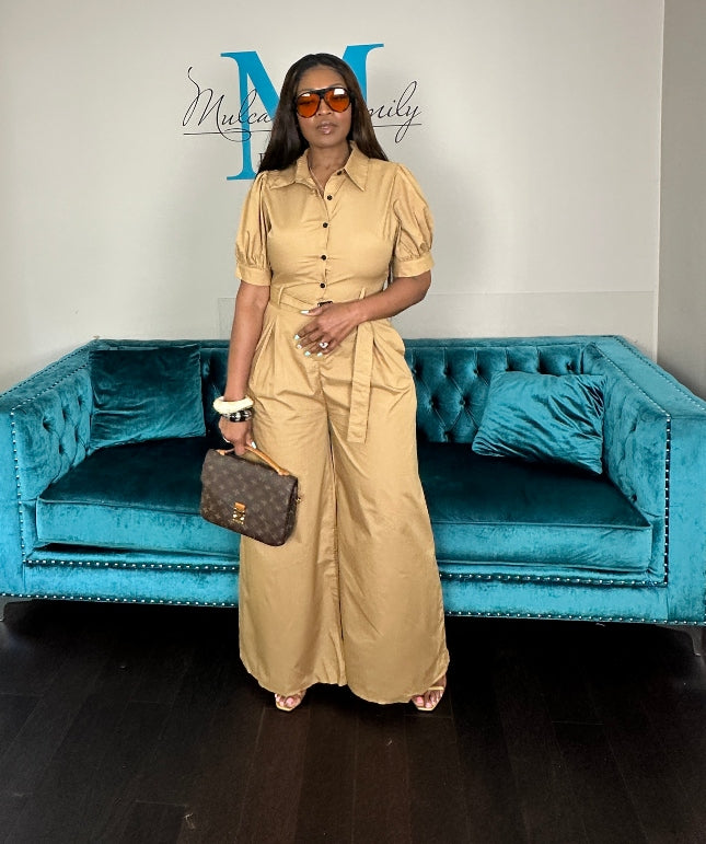 Casual Khaki Wide Legged Jumpsuit