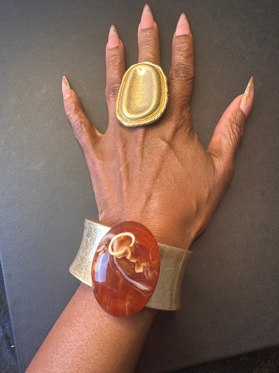 Antique Gold Hinged Bangle Bracelet - Brick