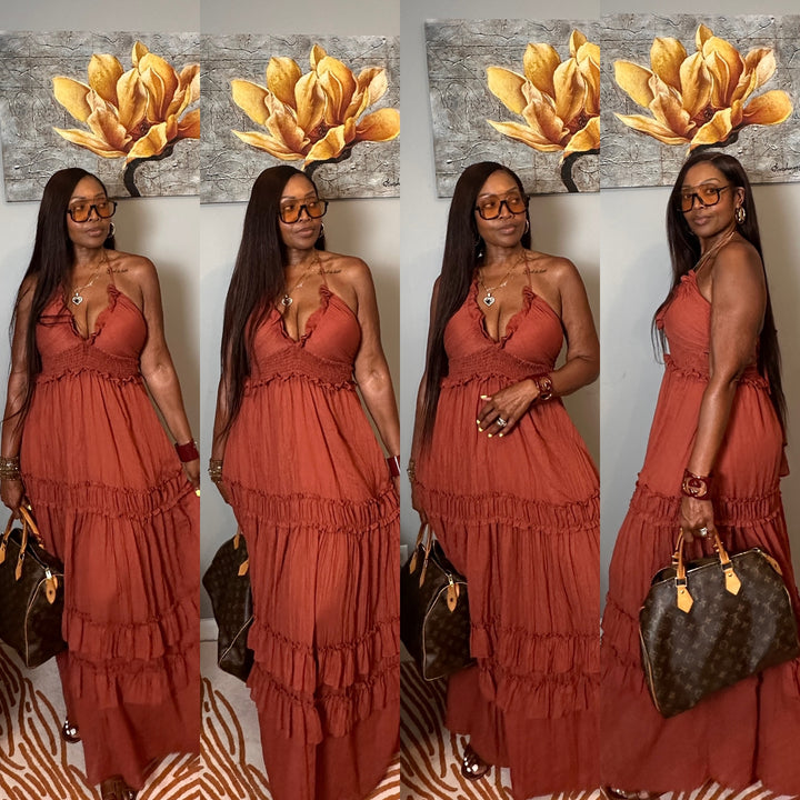 Grown Woman Summer Tiered Maxi Dress - Brick