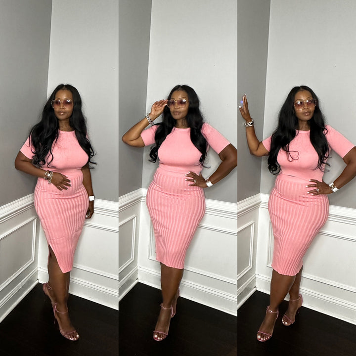 Ladies Who Brunch 2 pc ribbed skirt set