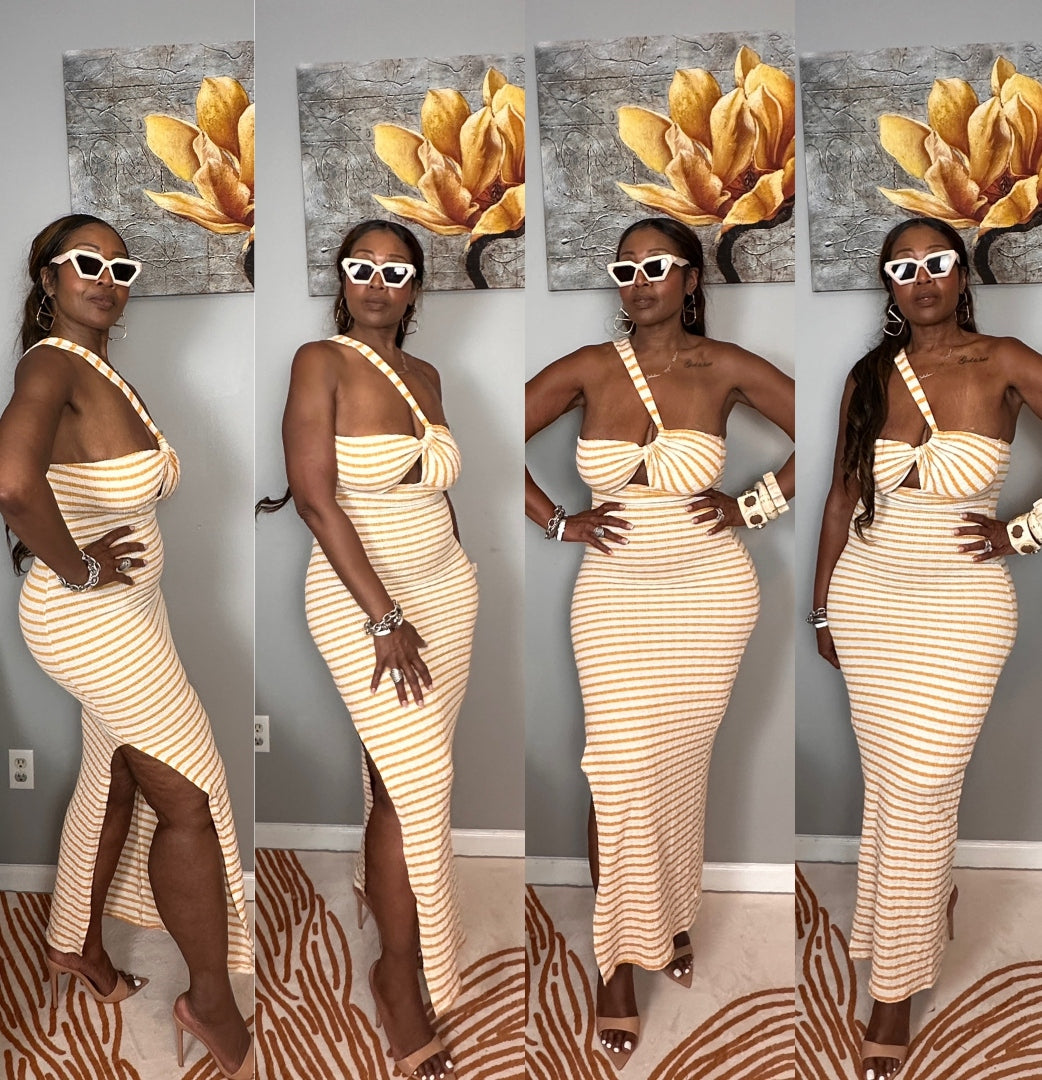 Showstopper Striped Maxi Dress - Cream and Mustard Blend